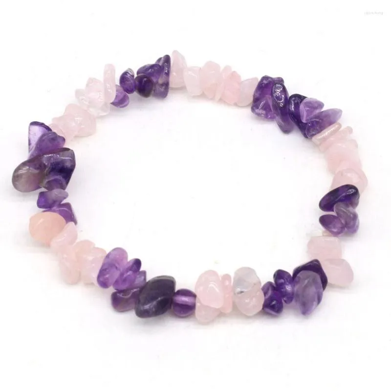 Strand Natural Stone Bracelet 18cm Semi-precious Stones Rose Quartzs Amethysts Charm Accessories Birthday Women Gift