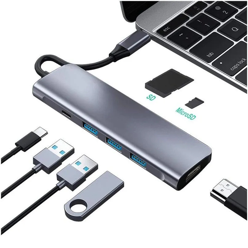 Usb Hubs Mtifunctional 7 In 1 Usb-C Hub Usb3.0 2Xusb2.0 Hdtv Sd Tf Card Reader Pd Charging For Book Tablet Drop Delivery Computers N Dhmky