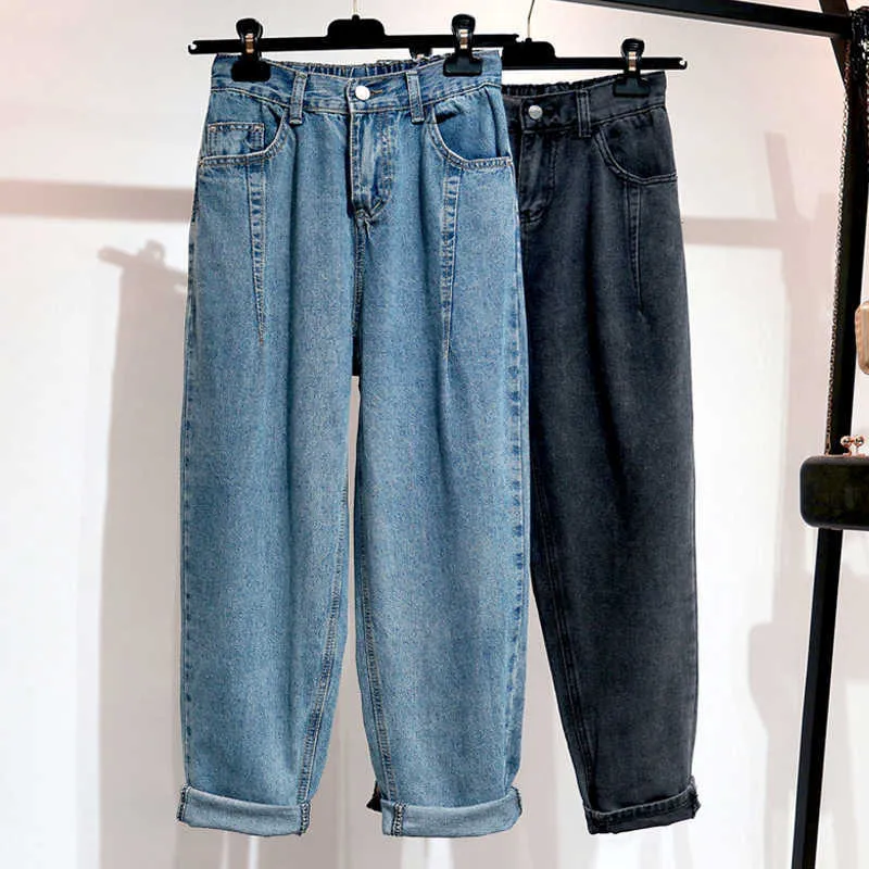 Jeans kvinna hög midja lös plusstorlek blixtlås i full längd kvinnlig denim harem byxor 4xl 5xl 6xl