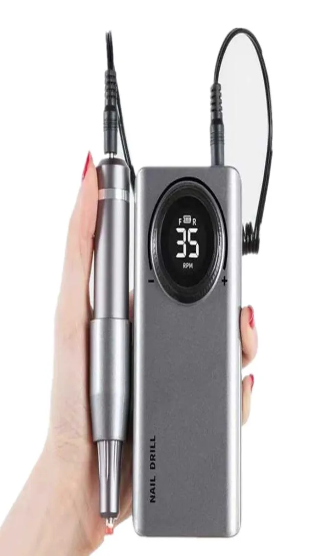 Nagelboormachine 35000 RPM Draagbare oplaadbare nagelboorpen Apparaat voor manicure Nagelgelpolijstmachine met volledig LCD-display1641117