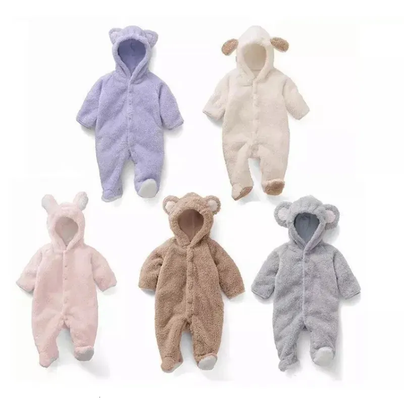 Rompers 0-12m Born Baby Rompers Autumn Winter Warm Fleece Baby Boys Girl Costume Baby Girls Clothing Animal Baby Jumpsuits 231101