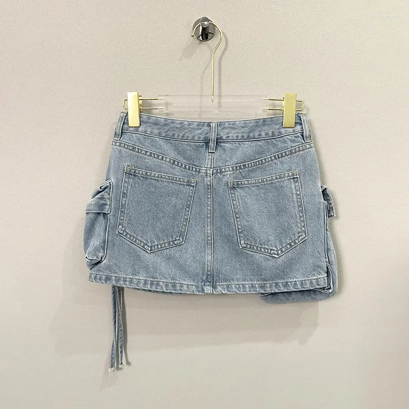 Jupes 2023 printemps et été vêtements de travail de poche faire vieux Denim une ligne jupe courte femme