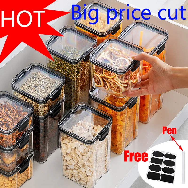 Airtight Food Storage Container Set - Stackable Kitchen Jars, Plastic ...