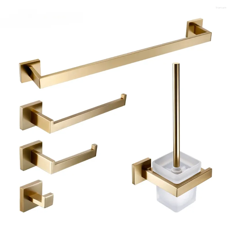 Bath Accessory Set Stainless Brush Rack 304 Double Paper Tissue Holder Matte Toilet Towel Gold Shelf Bar Steel