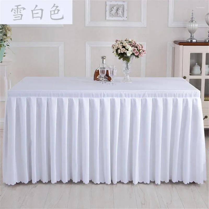 Saia de mesa em tecido de poliéster, cor branca, peça única com toalha de mesa, capa plissada para decoração de banquetes e festas de casamento