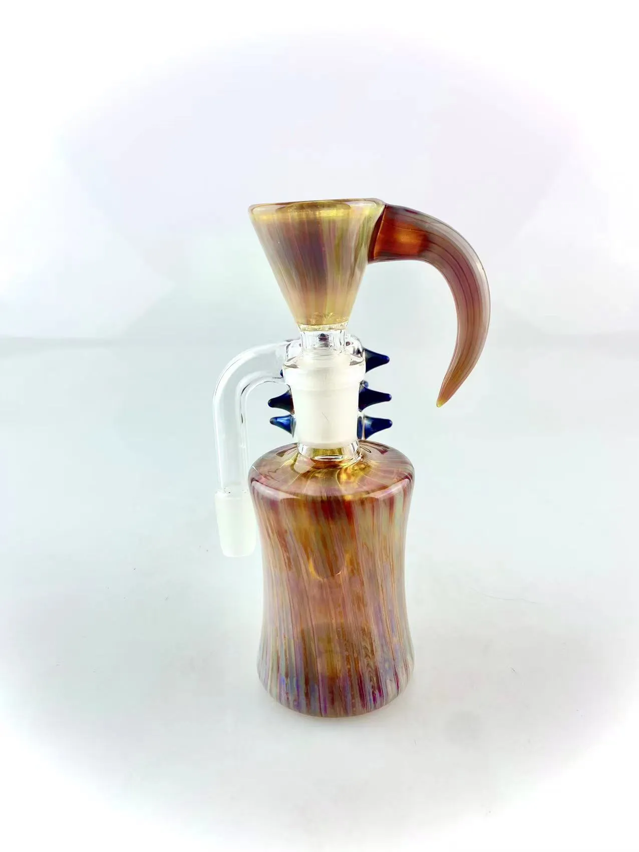 Glas Hookah Dubbele Amber Violet Gekleurde 90 graden Ash Catcher met kleine doornen 14 en 18 mm Beide ondersteunen met 4 holes Horn Bowl Hoge kwaliteit