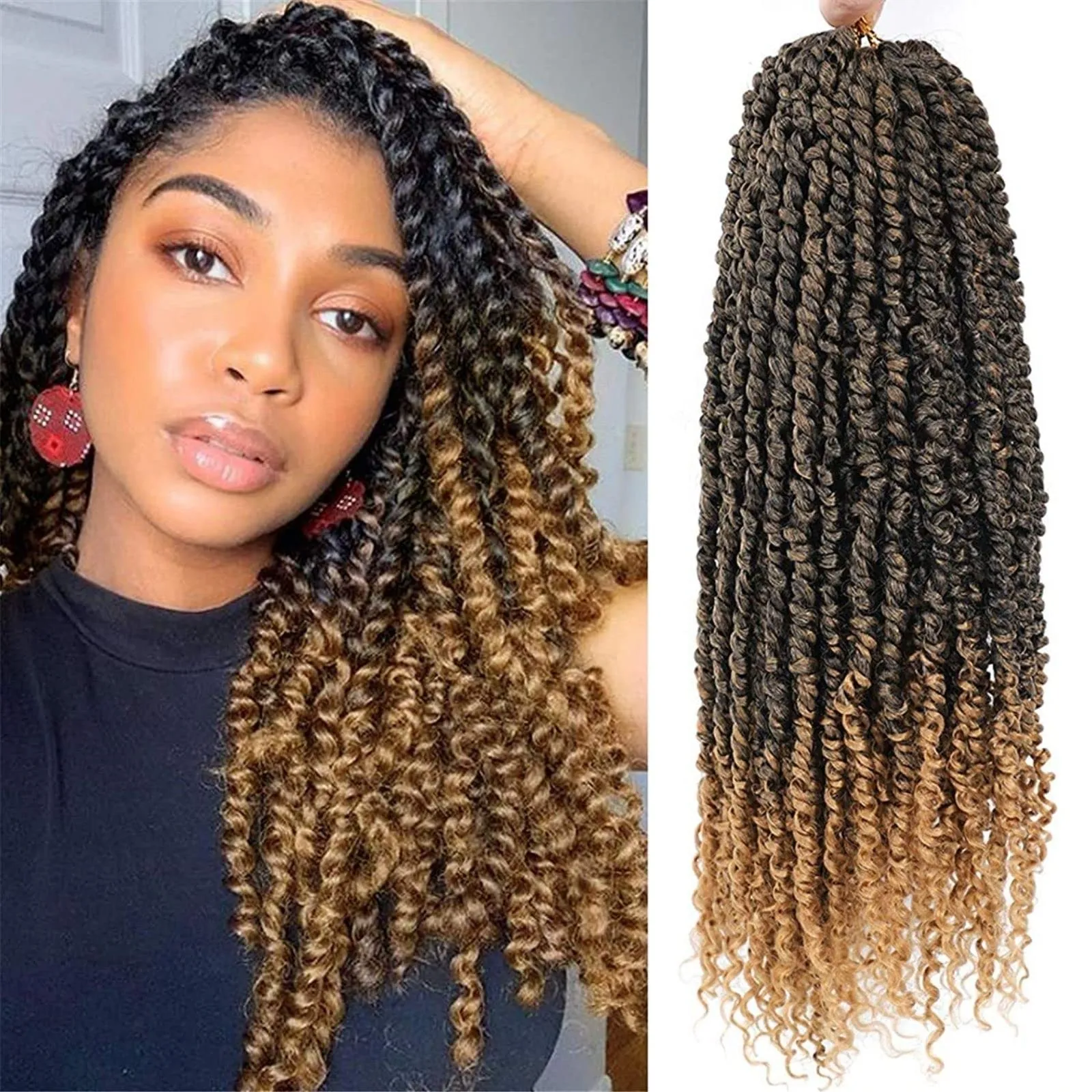 Pre-twisted Passion Twists Synthetic Crochet Braids Pre-Looped Spring Bomb Crochet Hair Extensions Fiber Fluffy Curly Twist Braiding Hair 18 inch T27