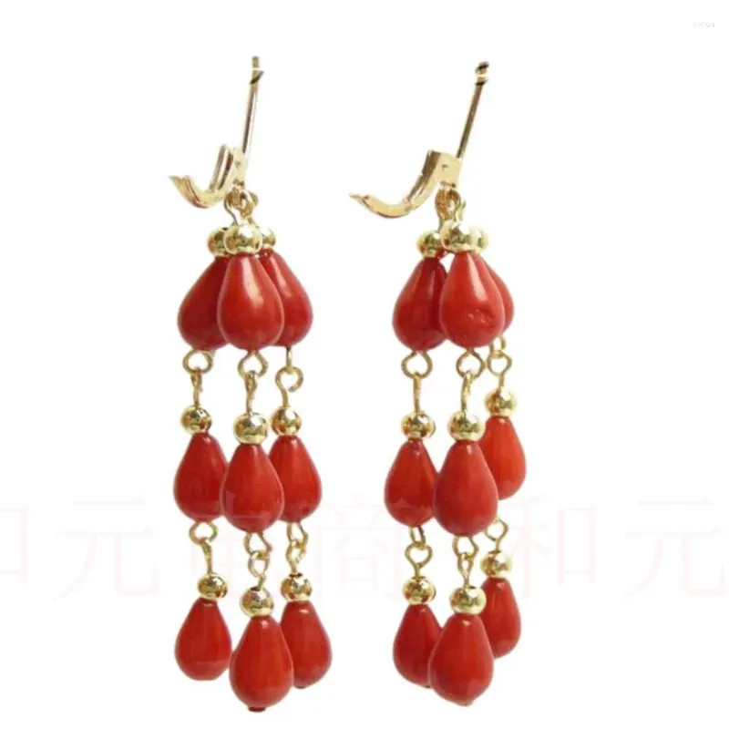 Orecchini pendenti Genuino corallo rosso naturale Cerchio in oro 14K FOOL'S DAY Bellissimo acquacoltura Gioielli Festa Fai da te coltivato