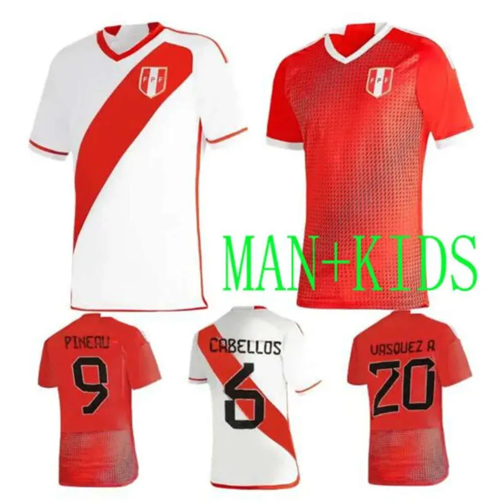 QQQ8 2023 Peru Soccer Jerseys 23 24 Home Away Away Beleccion Peruana Cuevas Pineau Cartagena Football Shirt Jersey White Red Man Zestaw najwyższej jakości