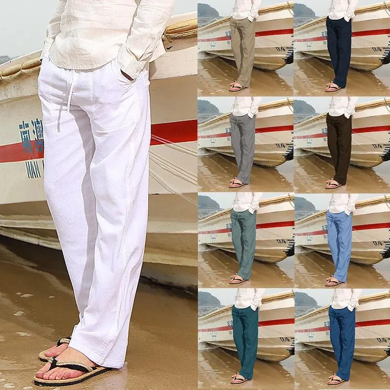 Pantalon pour hommes 2023 Mâle Coton Lin Grande Taille Pantalon Blanc Casual Maison Droite Solide Plage Noir