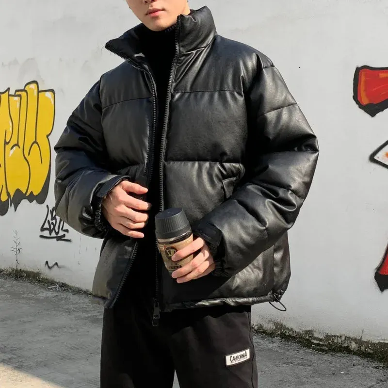 Parka da uomo in piumino Hybskr addensato tinta unita da uomo oversize caldo inverno cappotti in pelle Harajuku moda maschile giacche imbottite in cotone sciolto 231101