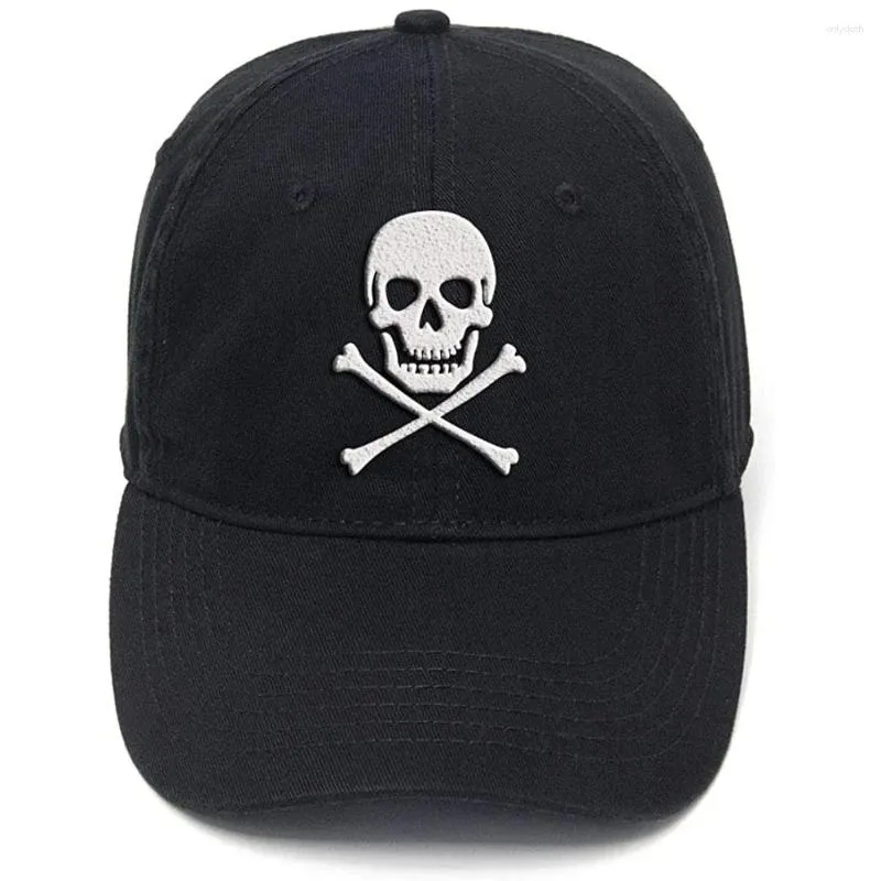 Ball Caps Lyprerazy Skull Crossbones Piraat Jolly Roger Gewassen Katoen Verstelbare Flock Printing Baseball Cap