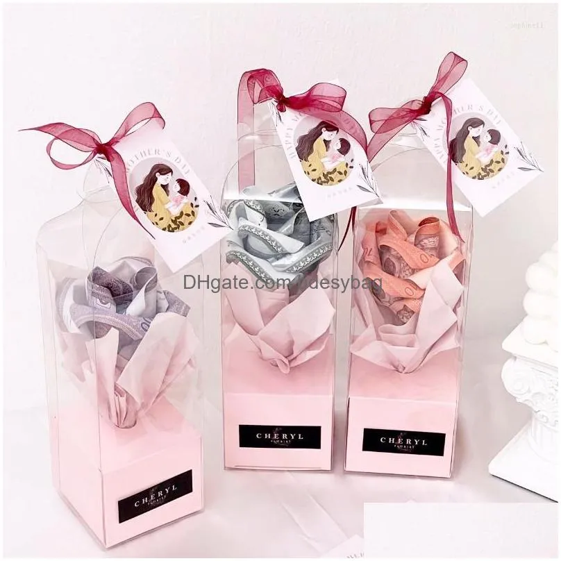 Gift Wrap Gift Wrap 10Pcs Rose Flower Transparent Pvc Box Lighthouse Portable Arrangement Packaging Valentine Bouquet Drop Delivery Ho Dhgbq