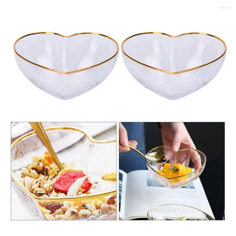 Bols 2 Pcs Noix Goodies Transparent Bol À Soupe Micro-Ondes Plateau Dessert Fruits Verre Pâtes Cœur Céréales