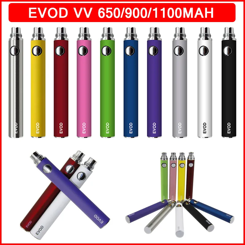 EVOD Precalentar VV Vaporizador Vape Batería 650 900 1100mAh Voltaje variable ajustable E Cigarrillo 510 Hilo Cigarrillos electrónicos Vapes Pluma E-Cig eGo-T MT3 CE4 CE5