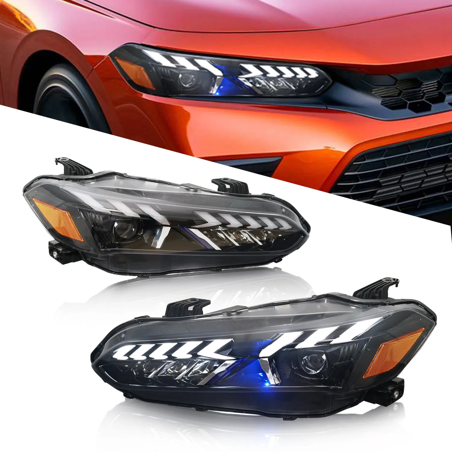 مصباح رأس تصميم السيارة لمصابيح هوندا LED الأمامية Civic 11th 20 21-2023 المصباح DRL High Beam Lights Lights