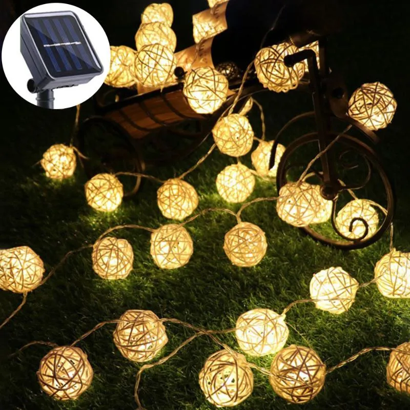 Strings LED 20/30/50leds Solar Rattan Ball String Lights Outdoor Holiday Garland Lamp For Wedding Year Christmas Party DecorationLED