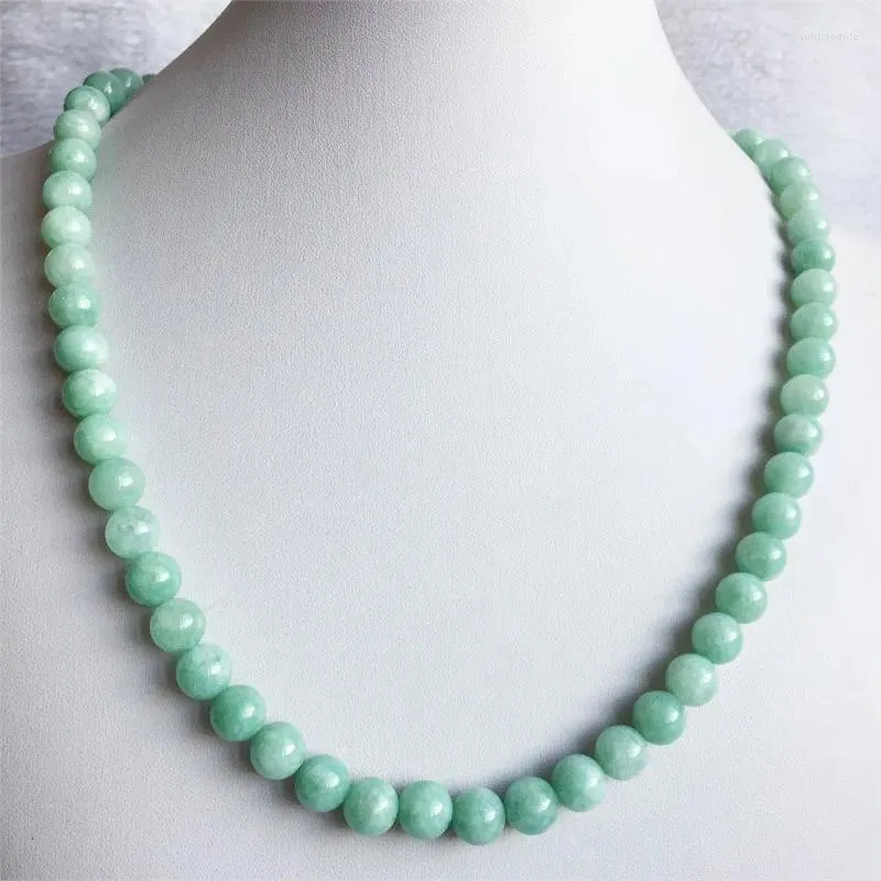 Pendants 6/8/10MM Green Myanmar Jade Necklace Vintage Natural Stone Burma Jewelry Noble Elegant Exquisite Beaded Chain Choker Collier