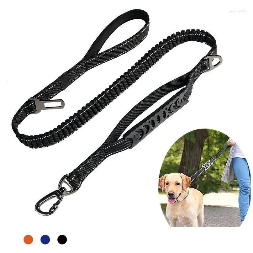 Dog Collars & Leashes Dog Collars Pet Reflective Leash Tactical Heavy Large Dogs Leashes Absorption Two Handles Duty Leashs With Car S Dhwlh