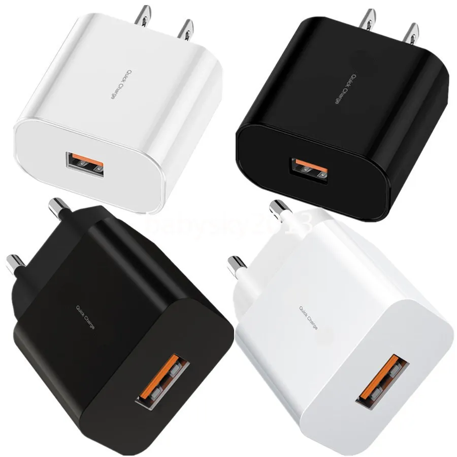 Snabb snabba laddare QC3.0 EU US AC USB Power Adapter 18W Väggladdare för iPhone 15 11 13 14 SAMSUNG S10 S11 S20U B1