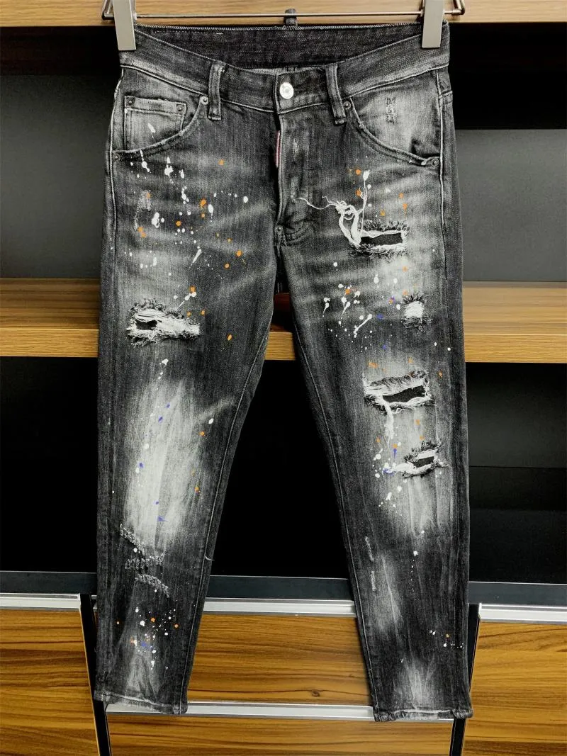 Jeans Para Hombres 2023 Black Scratch Spray Paint Pantalones Lápiz De