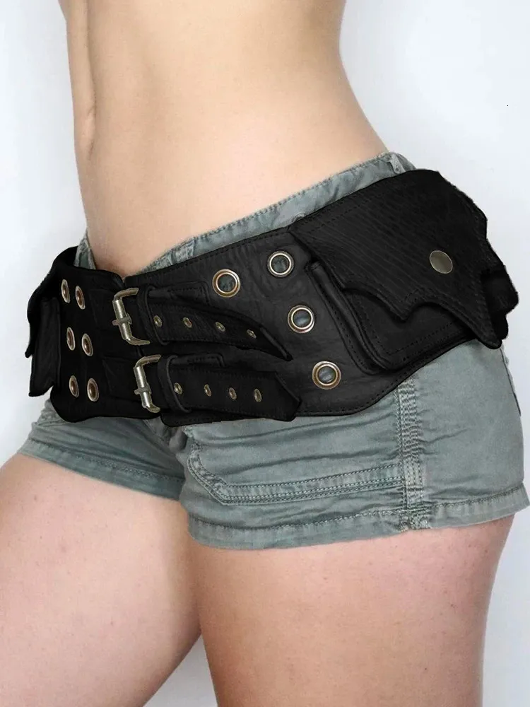 Belts IAMSURE Vintage Big Pockets Pu Leather Belt Y2K Safari