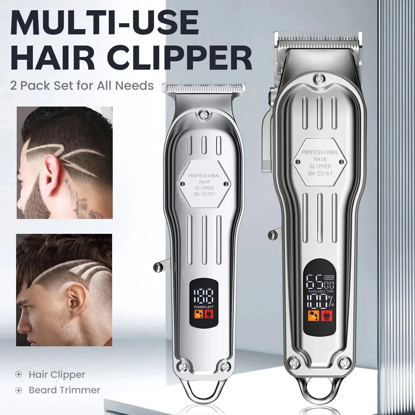 Hårtrimmer 2 i 1 Full Metal Combo Kit Barber Hair Clipper For Men Professional Electric Beard Hair Trimmer Laddningsbar frisyr 231101