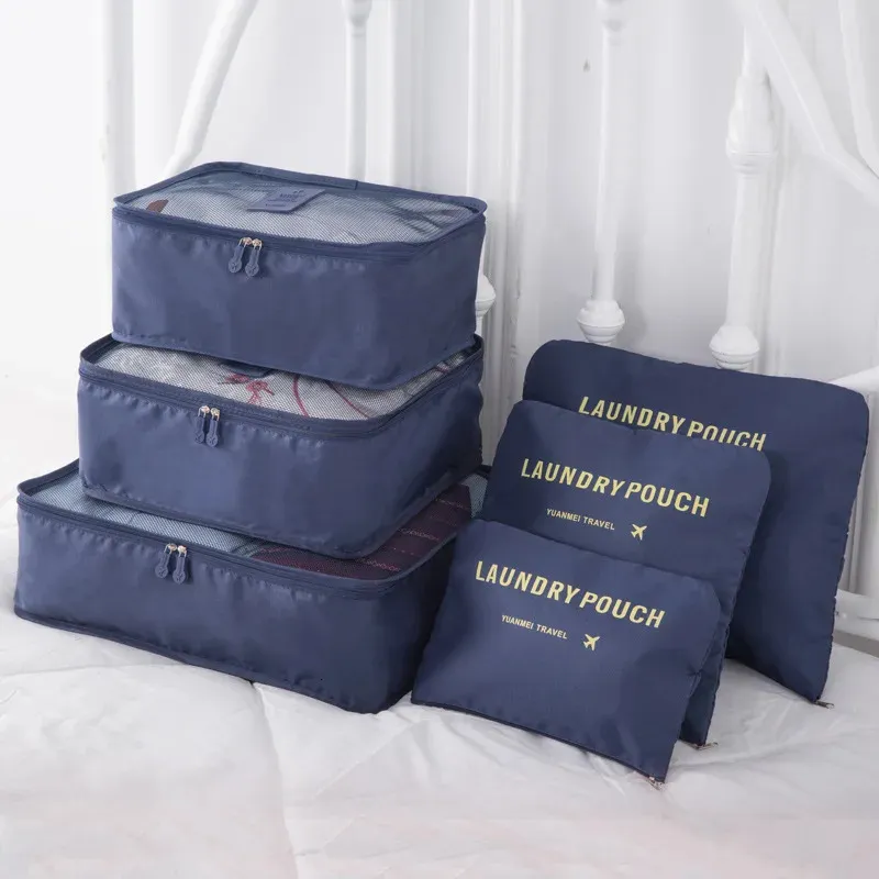 Bag arrangör 6 PCS Travel Storage Bag Set For Clothes Tidy Organizer Garderob FuScase Pouch Travel Organizer Bag Case Shoes Packing Cube Bag 231102