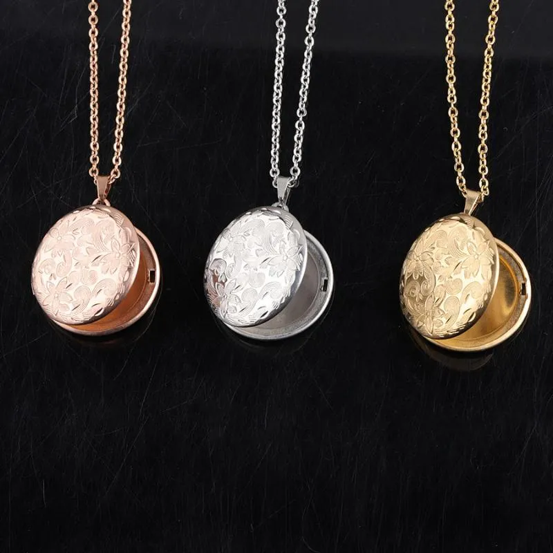 Pendentif Colliers High Polonais Rétro Modèle Po Cadre Collier Pour Femmes Hommes En Acier Inoxydable Boîte Ronde DIY Ouvrable Bijoux Cadeau