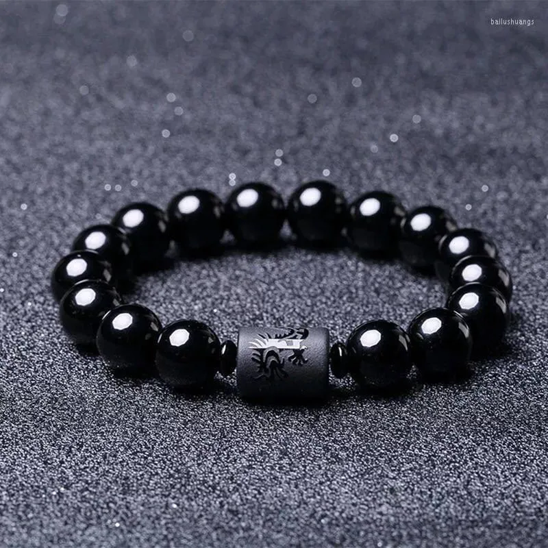 Hebra 6/8/10/12MM obsidiana negra Natural tallada Buda amuleto de la suerte pulsera de cuentas redondas para Mujeres Hombres joyería