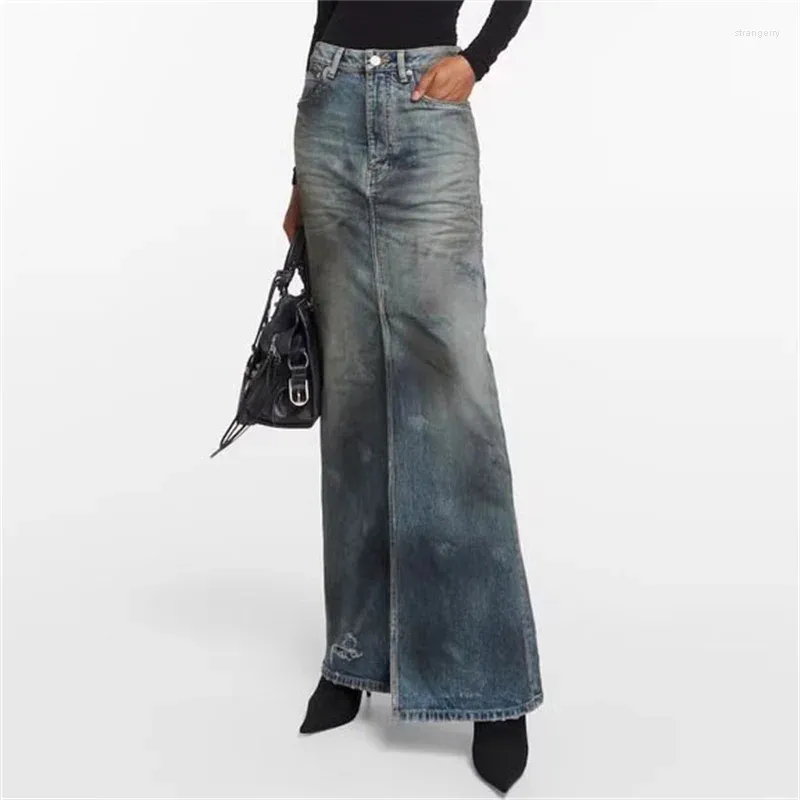 Röcke Für Frau 2023 Herbst Koreanische Mode Langen Rock Vintage Distressed Reine Baumwolle Denim frauen Halbe Länge