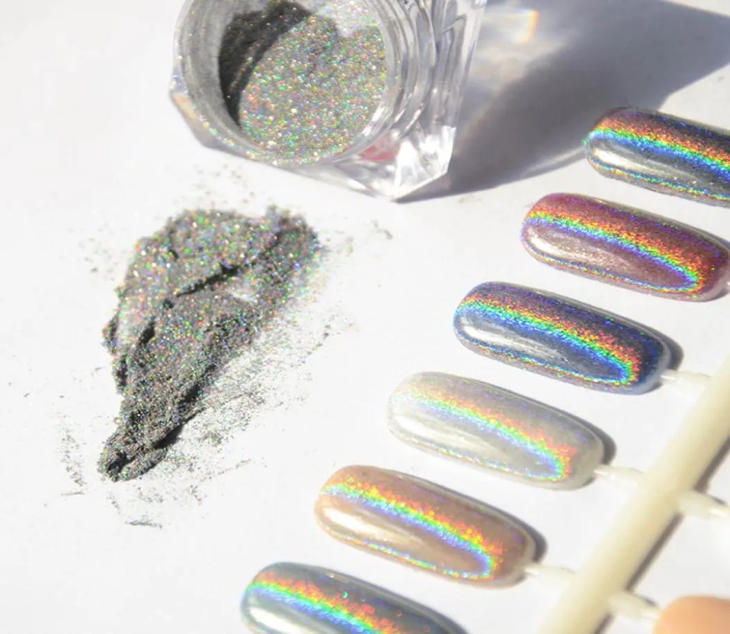 Gros-1g Argent Holographique Ongles Glitters Poudre DIY Nail Art Paillettes Chrome Pigment Poussière Brillant Magique Miroir Poudre Nails4152551