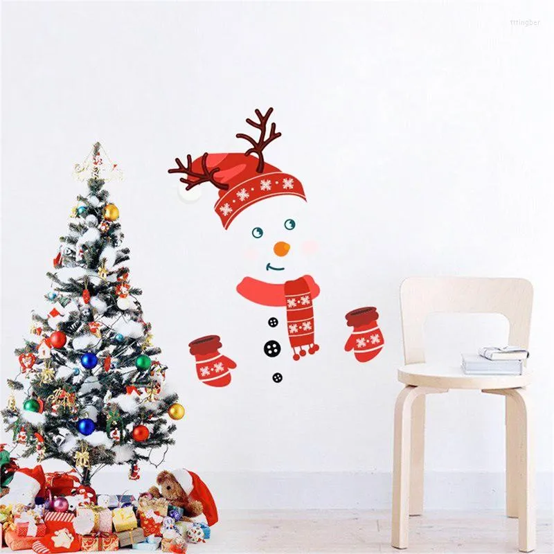 Stickers muraux décorations de noël 2023 dessin animé bonhomme de neige noël fenêtre autocollant affiches étanche pour la maison année décor