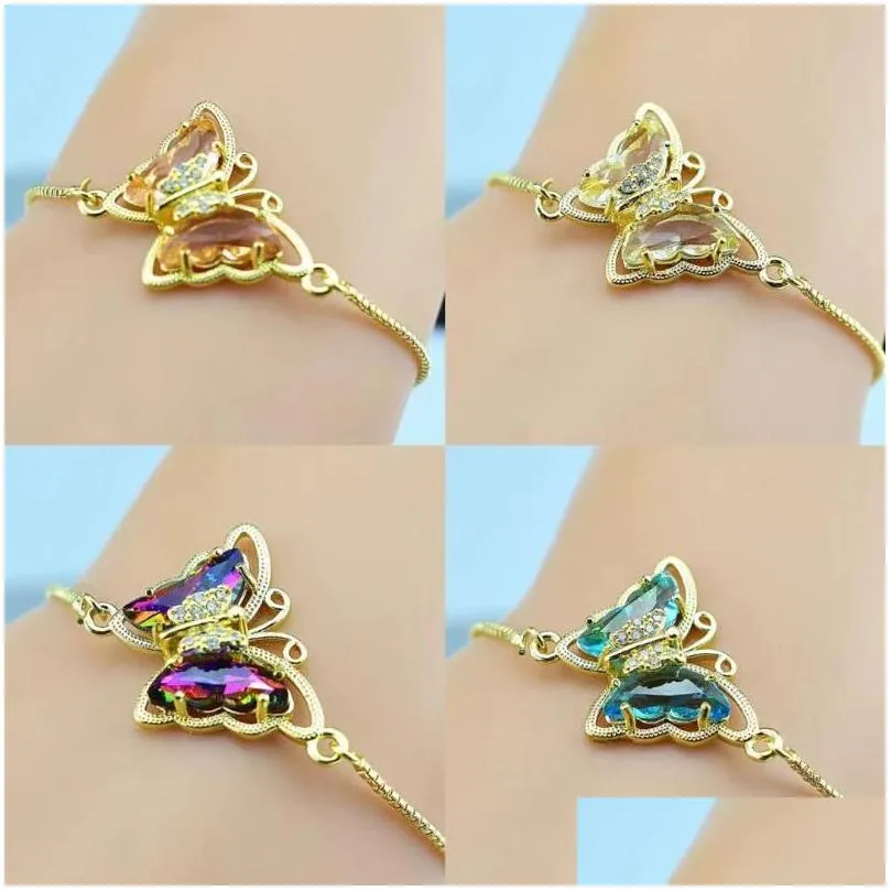 Catena a maglie Versione coreana di ossido cubico Cristallo Farfalla Bracciale regolabile in oro Gioielli femminili Regalo maschile Exq Dhgarden Dhhth