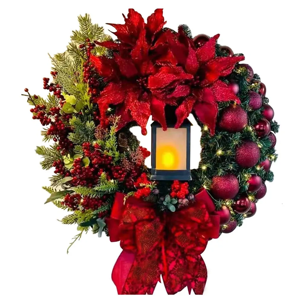 Decoratieve bloemenkransen Rode kerstkrans voor voordeur Gouden raam Muurdeur Kerstversiering Garland Ornament Guirnalda Navidad 231102