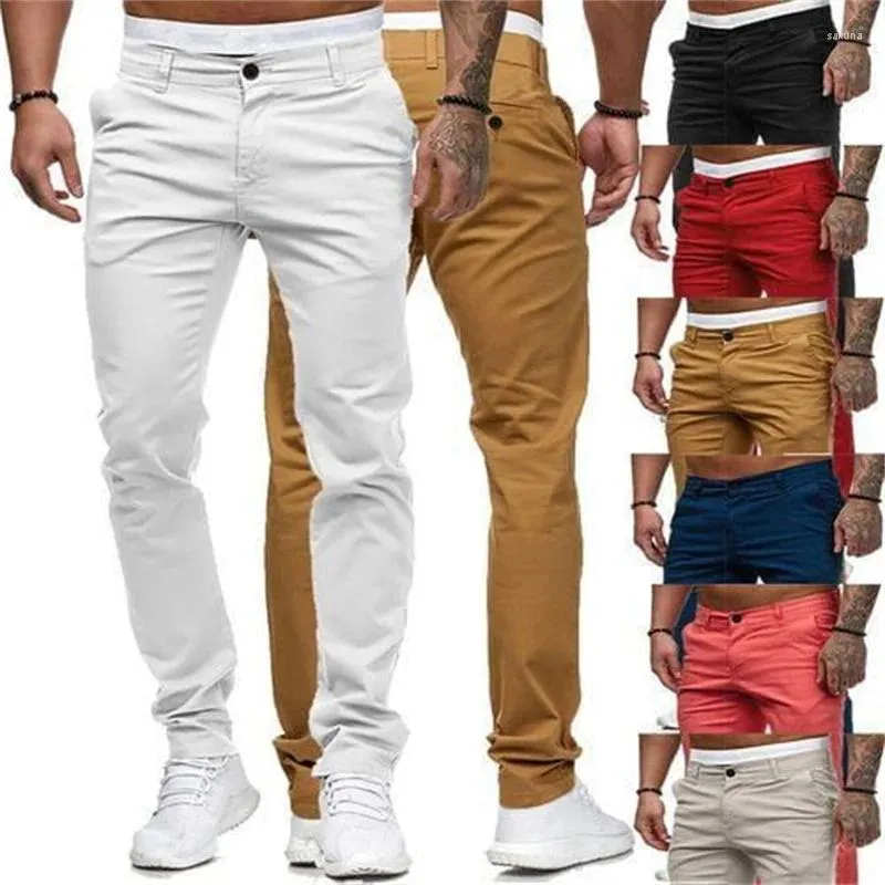 Calças masculinas Pure Color Calças Casuais Slim Fit para Homens Cargo Roupas Estilo Longo e Versátil 2023 Pant