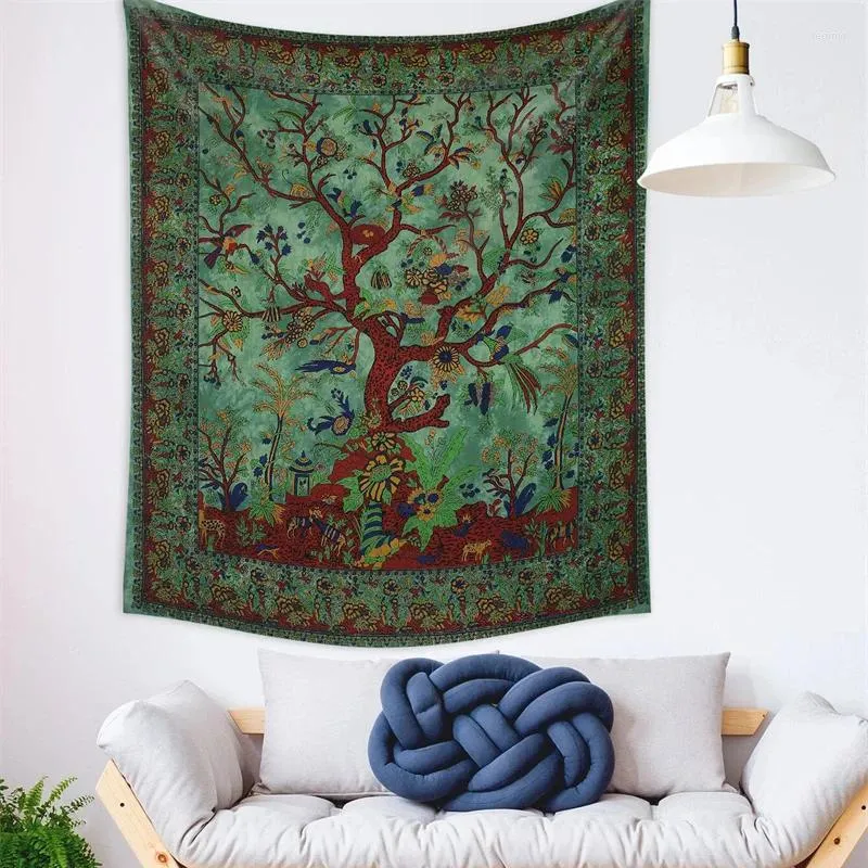 Tapestries Tapestry Green Tree Of Life Wall Hanging Forest Bohemian Hippie Home Picnic Sheet Decor Blanket