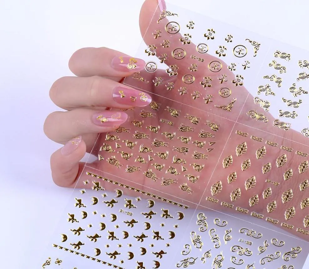 30pcsset mix send Sexy 3d gold nail stickers personality fashion nails children cute nail art decals manicure sticker7925692