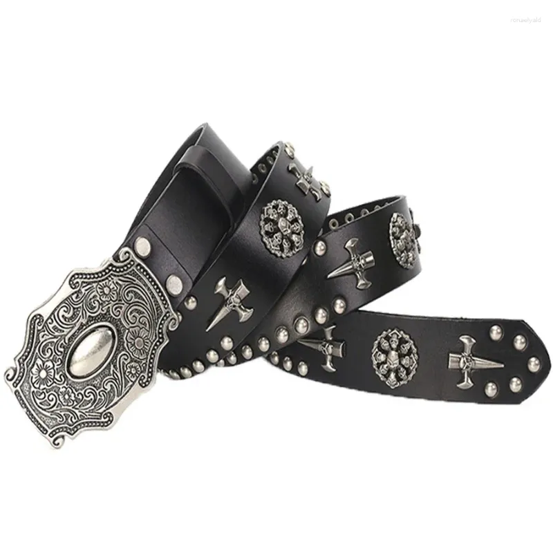 DHgate.com:Vintage Leather Skull Mens Belt with Metal Studs