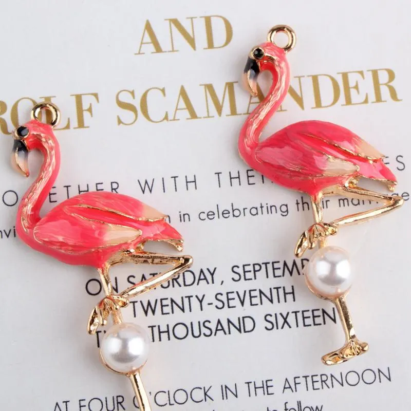 Charms 10pcs K Golden Semi-dimensional Flamingo -selling Enamel Pendant DIY Handmade Jewelry Necklace Bracelet Making