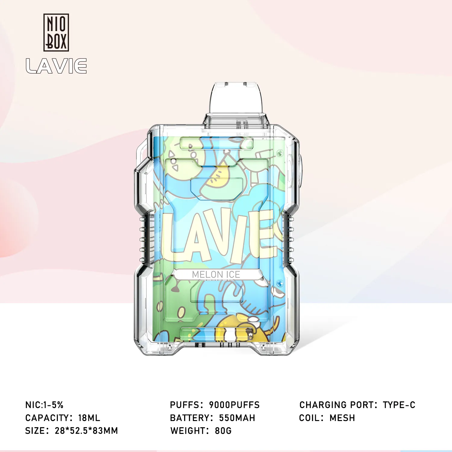 Originale LAVIE Crystal Box 9000 Puff E Sigarette 72mg Vape Pen 550mAh Batteria ricaricabile 12 Sapori 2% 5% Capacità 18ml Anguria Ghiaccio