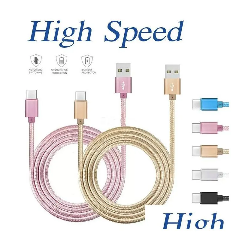 Mobiltelefonkablar hög hastighet 3ft 6ft 10ft metallhus flätad mikro USB Dålig tennladdningstyp C för S21 S8 S9 S10 Obs 20 DHPVI