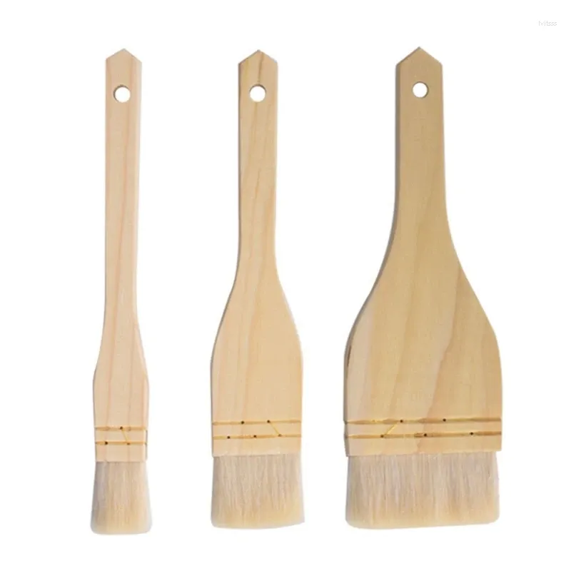 Outils de cuisson, brosse à huile de cuisine, manche en bois, pinceaux à pâtisserie, Barbecue pour étaler le beurre, 3 pièces