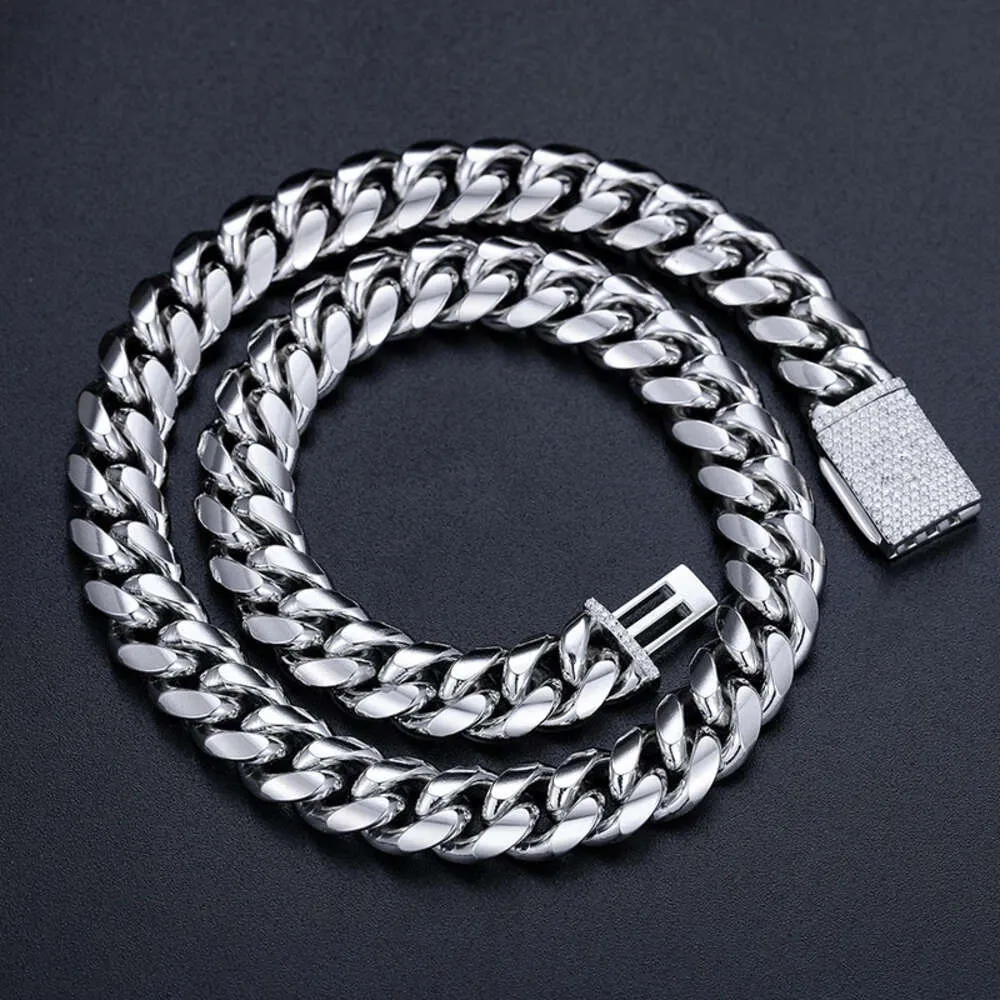 Pass Diamond Tester Stainless Steel Vvs Moissanite Iced Out Buckle Custom Miami Cuban Link Chain Necklace