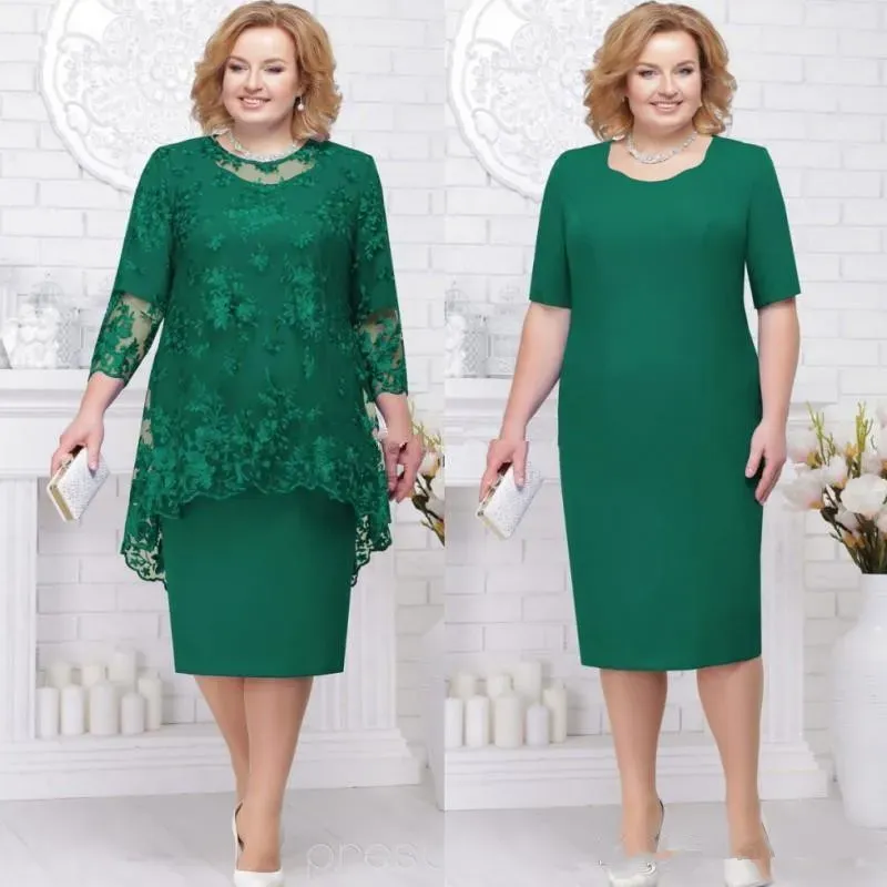 Enkel smaragdgrön mor till bruden klänningar mantel te -längd Eleganta bröllopsgästklänningar plus storlek Party Prom Formal Wear 2024