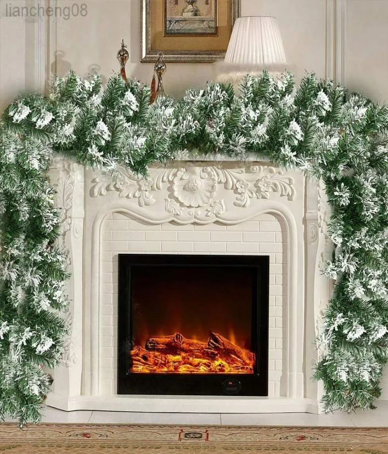 6Ft 18M guirlande de noël blanc chute de neige rotin porte de cheminée plantes artificielles couronne maison fête décorations de mariage L220815295718