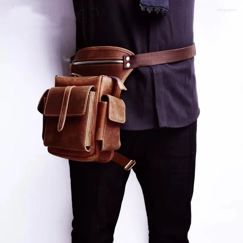 Waist Bags Retro Men's Single Shoulder Crosbody Bag Genuine Leather Tactical Leggings 11-inch Camera Fanny Pack Belt