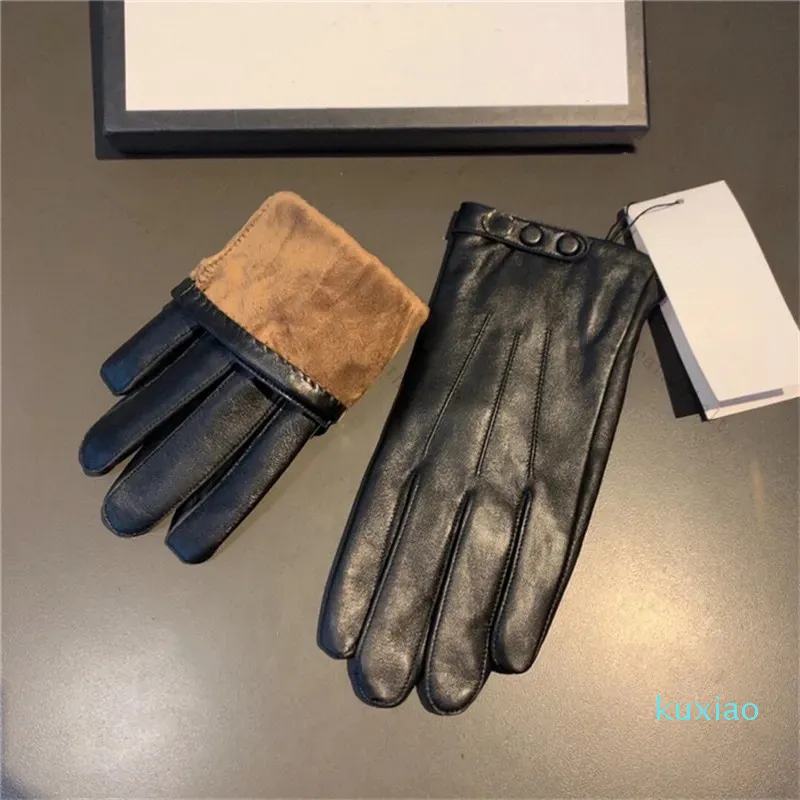 Gants en cuir lettre métal noir mitaines élégant doux cachemire mitaine pour hommes simplicité gant chaud