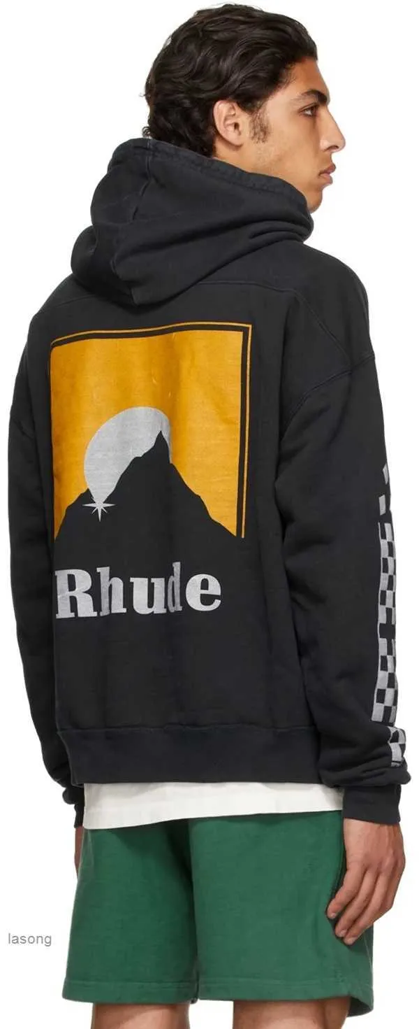 유명한 남성 고품질 Rhude 까마귀 문자 인쇄 긴 슬리브 패션 남성 여성 스웨트 셔츠 고급 스웨터 힙합 후드 브랜드 미국 size6ns2