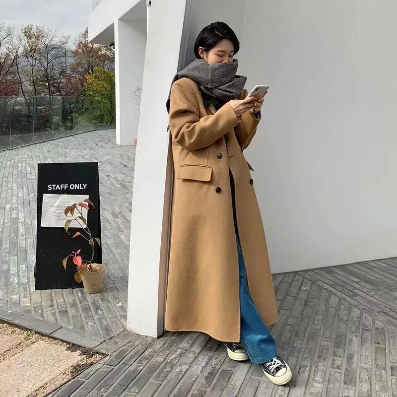 Thick And Warm Long Wool Plaid Coat Maxi Coat For Autumn And Thick And Warm Long Wool Plaid Coat Maxi Coat For Autumn And